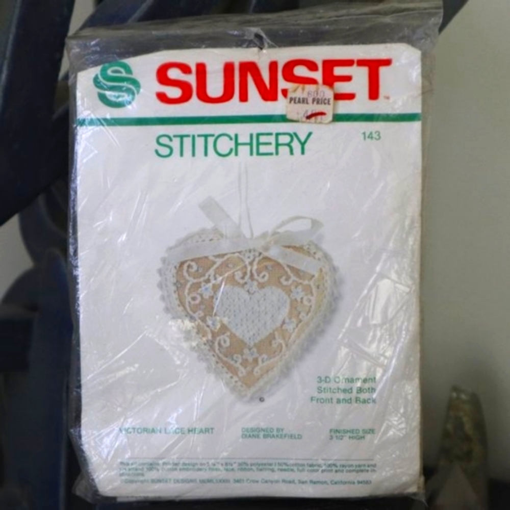 1980s Sunset Stitchery kit #143 - Victorian Lace Heart 3D Ornament
